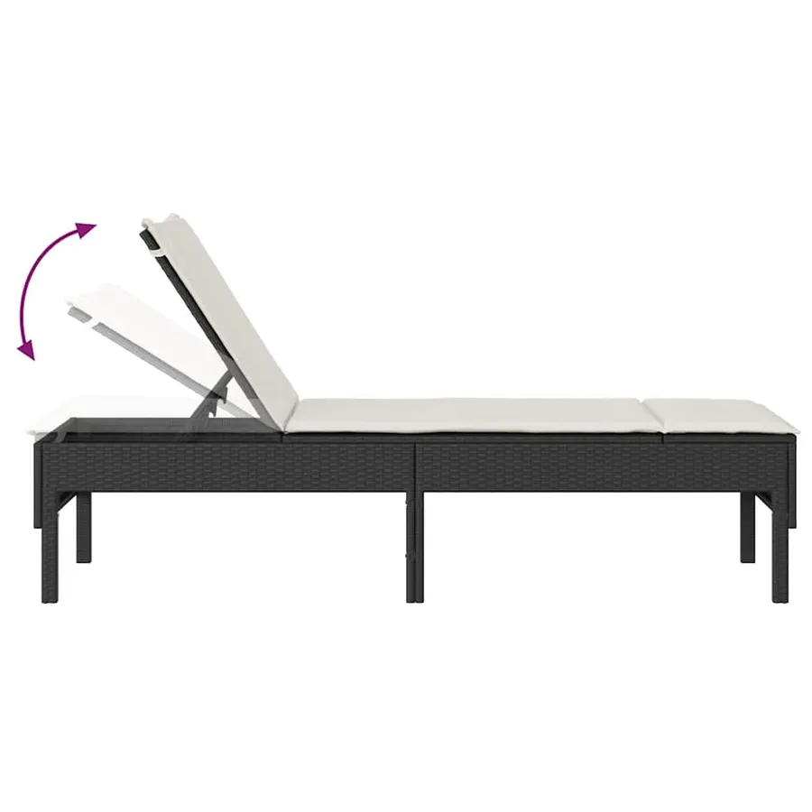 Transat avec coussin noir 55x200x44cm résine tressée - 8