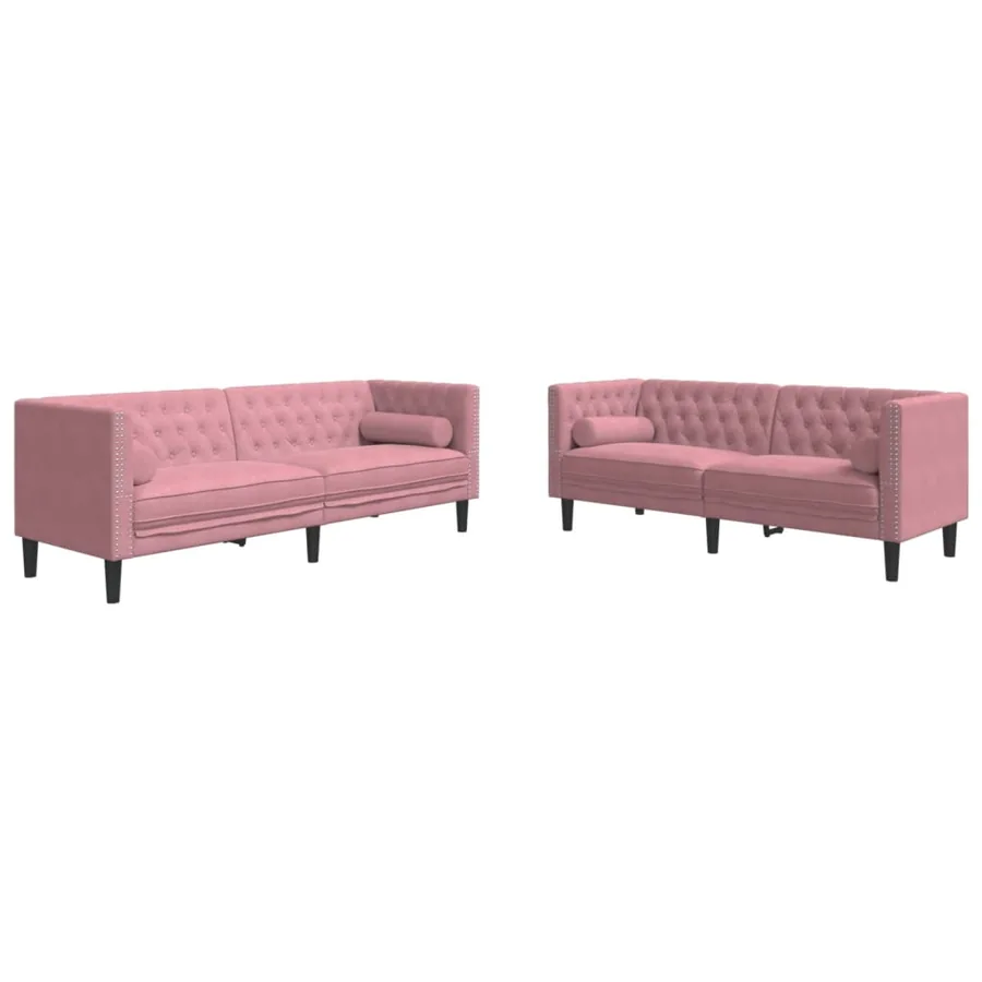 Ensemble de canapé Chesterfield et traversins 2pcs rose velours - 2