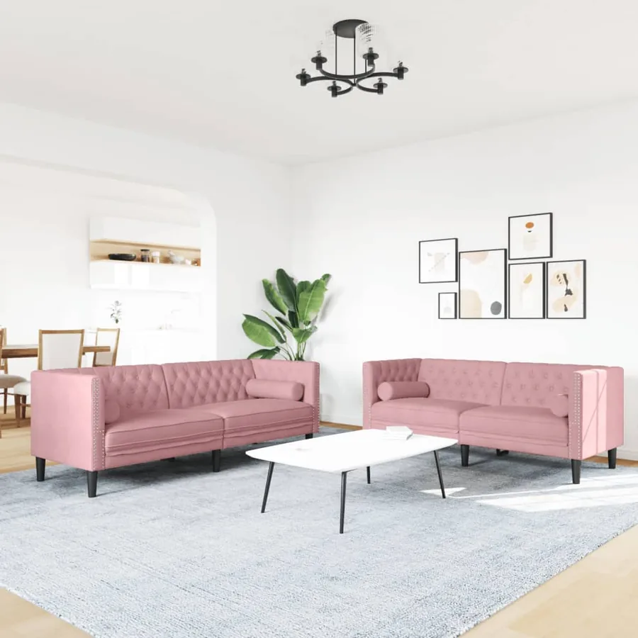 Ensemble de canapé Chesterfield et traversins 2pcs rose velours - 3