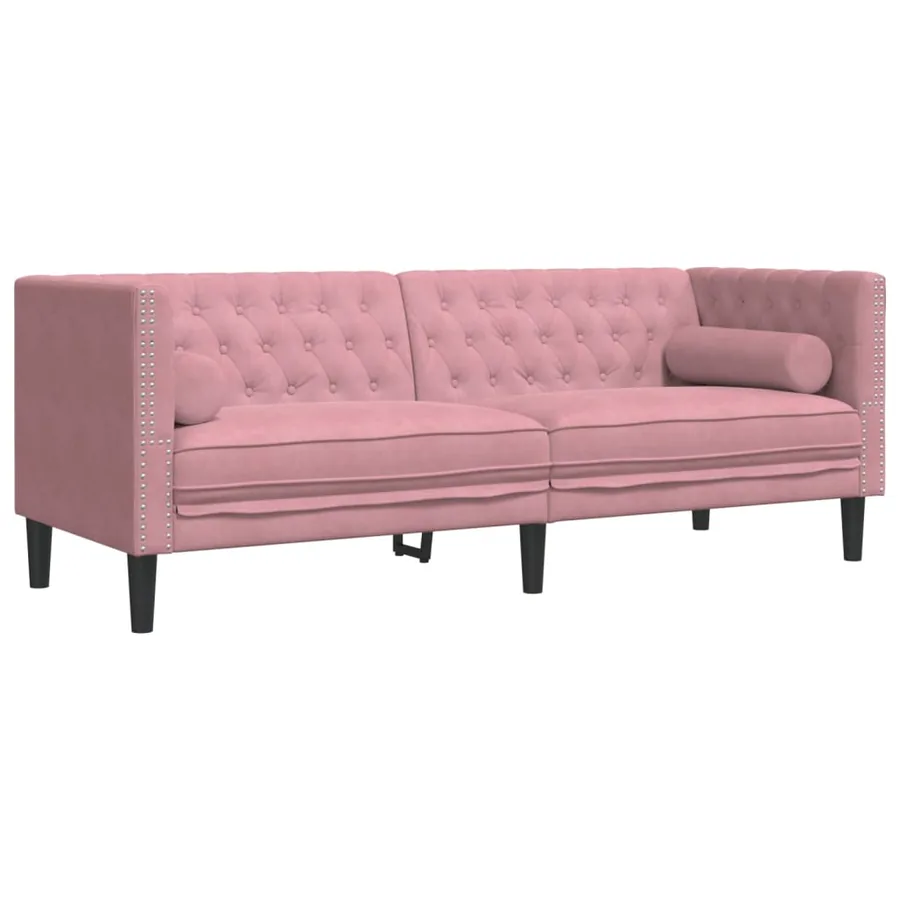 Ensemble de canapé Chesterfield et traversins 2pcs rose velours - 4