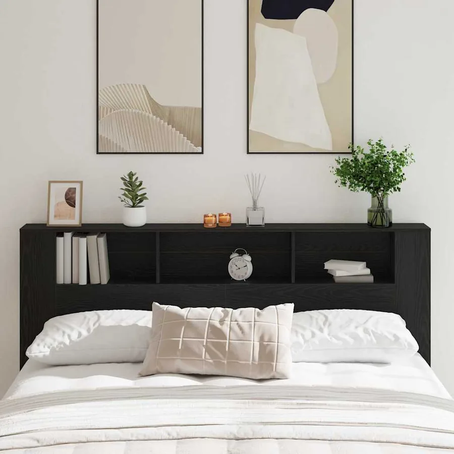 Cabinet de Tête de Lit Chêne noir 200 x 18,5 x 102,5 cm