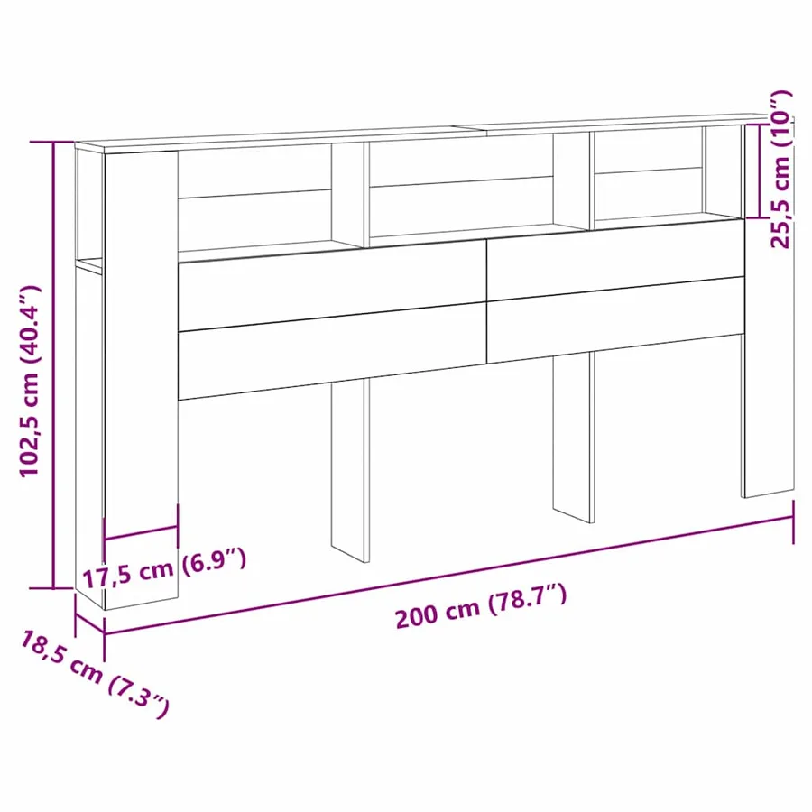 Cabinet de Tête de Lit Chêne noir 200 x 18,5 x 102,5 cm - 8