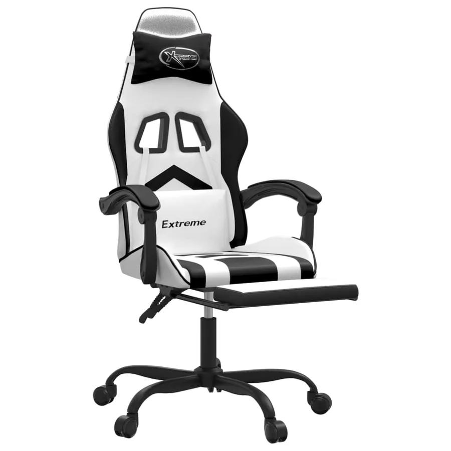 Chaise de jeu avec repose-pied Blanc et noir Similicuir - 6