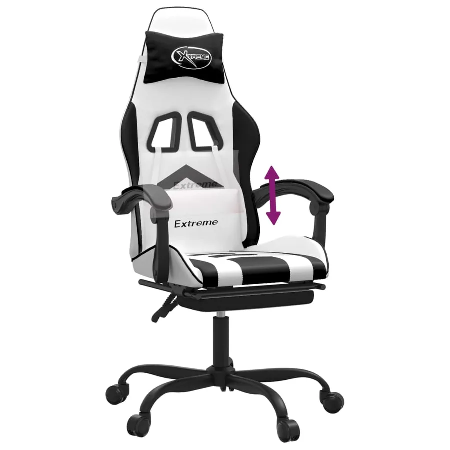 Chaise de jeu avec repose-pied Blanc et noir Similicuir - 8