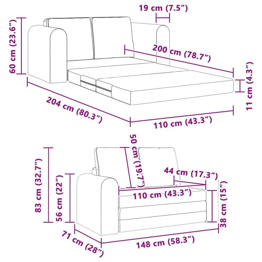 Canapé-Lit 60cm Jaune foncé tissu - 12