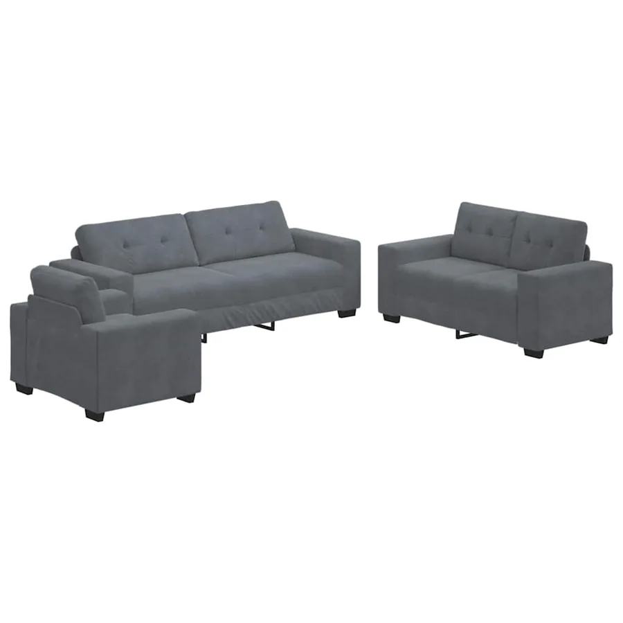 Ensemble de Canapés 3 pcs Gris foncé 221 x 80 x 80 cm Velours - 2