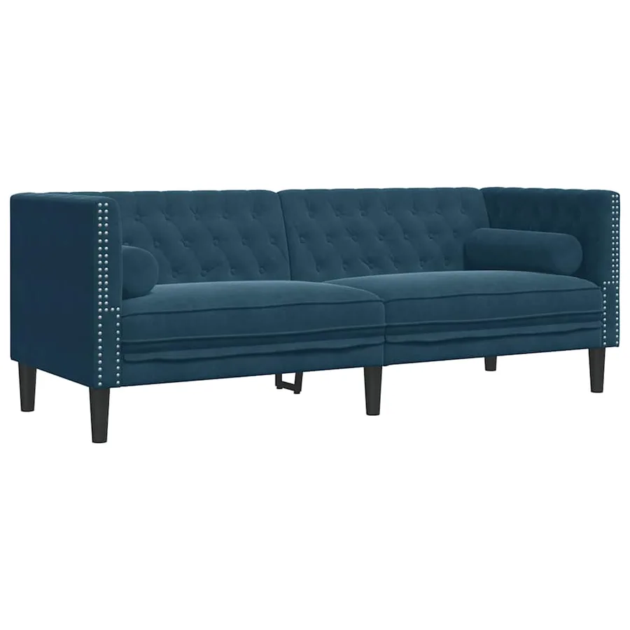 Ensemble de canapé Chesterfield et traversins 3pcs bleu velours - 4