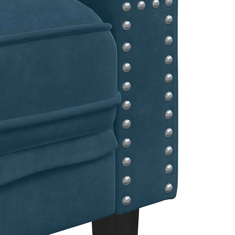 Ensemble de canapé Chesterfield et traversins 3pcs bleu velours - 7