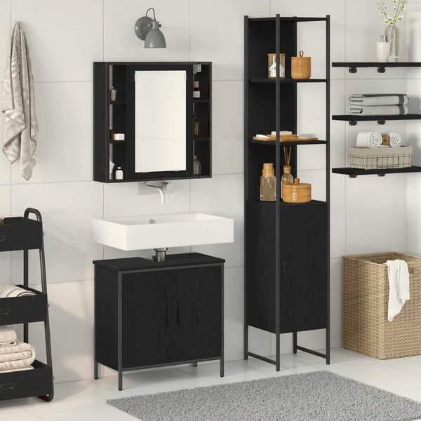 Meubles de salle de bain 3 pcs Noir Bois d'ingénierie