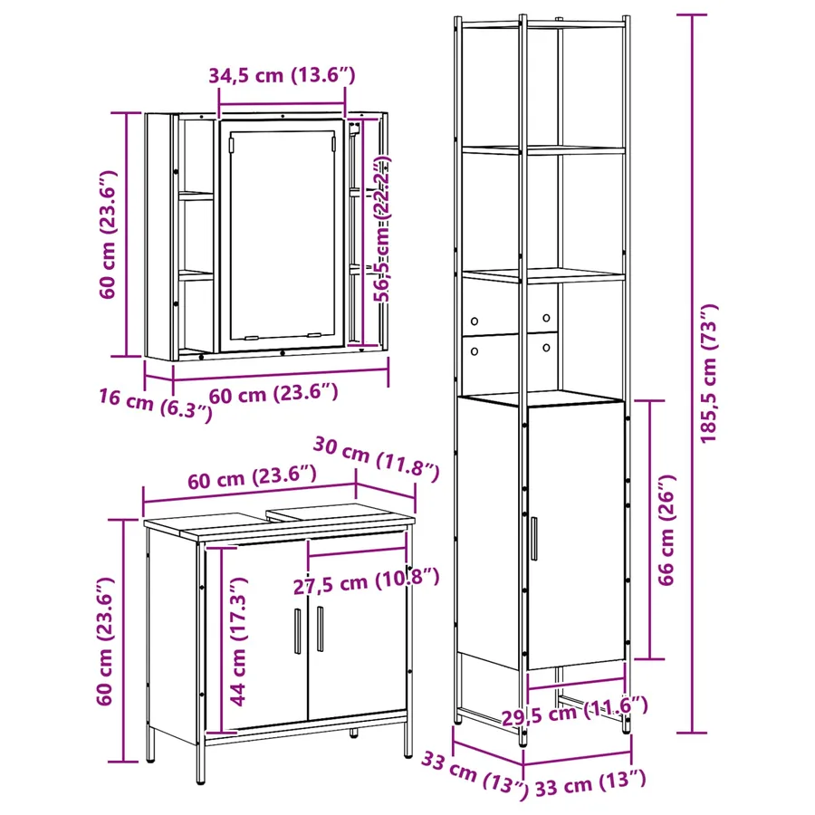 Meubles de salle de bain 3 pcs Noir Bois d'ingénierie - 15
