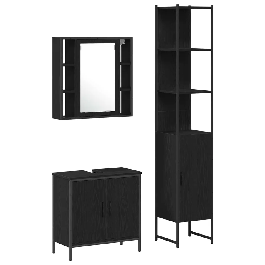 Meubles de salle de bain 3 pcs Noir Bois d'ingénierie - 2