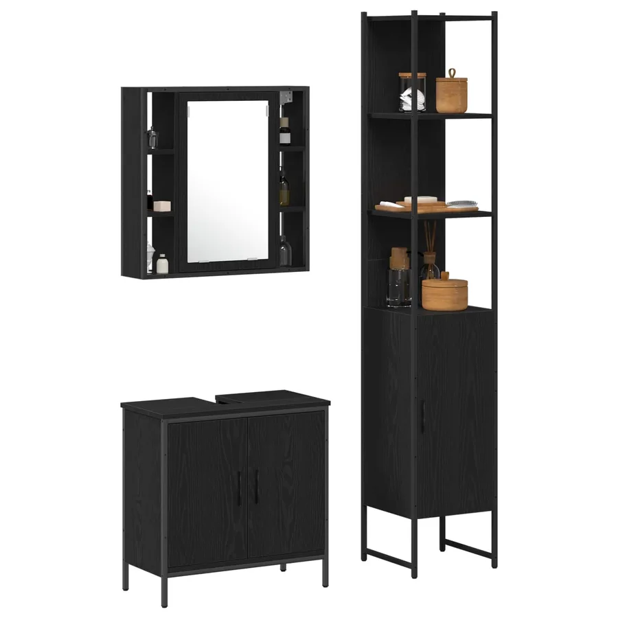 Meubles de salle de bain 3 pcs Noir Bois d'ingénierie - 3