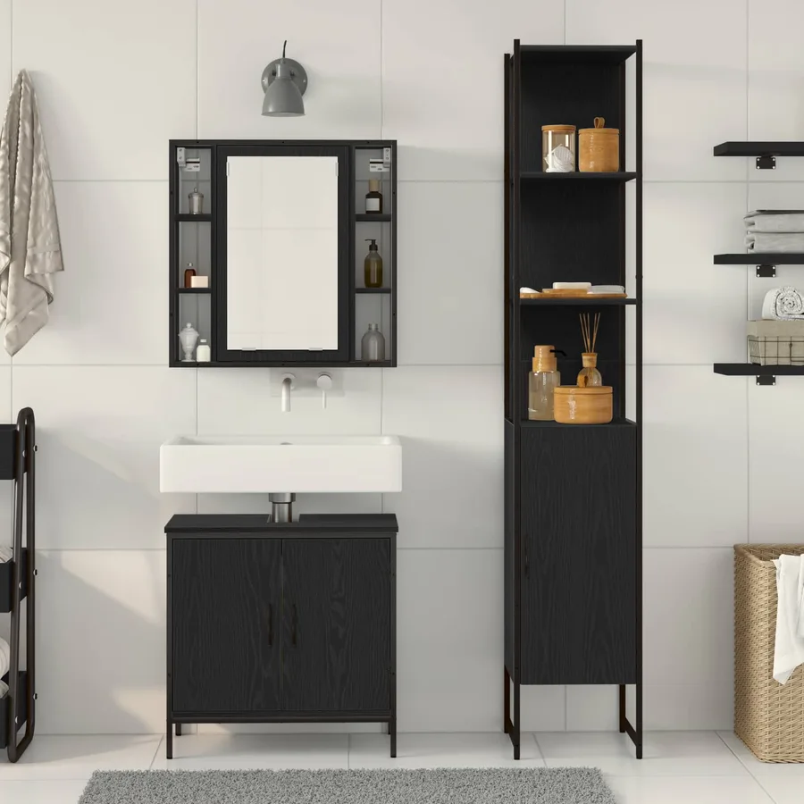 Meubles de salle de bain 3 pcs Noir Bois d'ingénierie - 4
