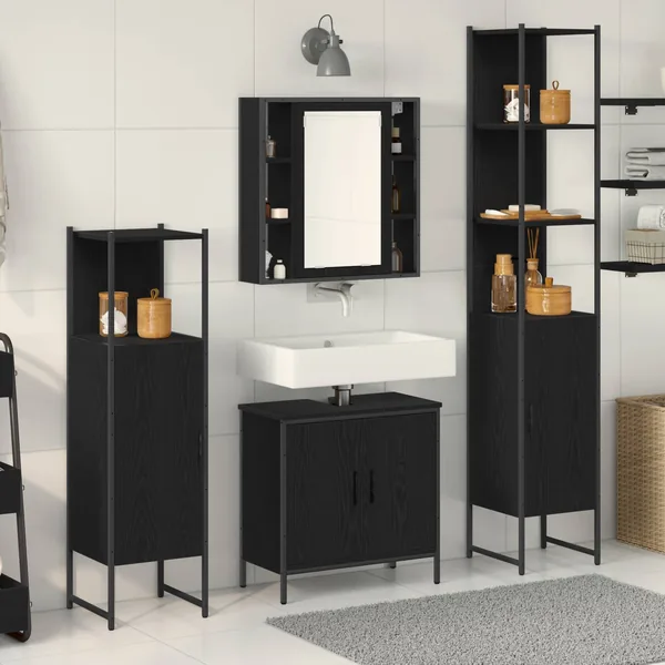 Ensemble de mobilier de salle de bain avec étagère 4 pcs Noir