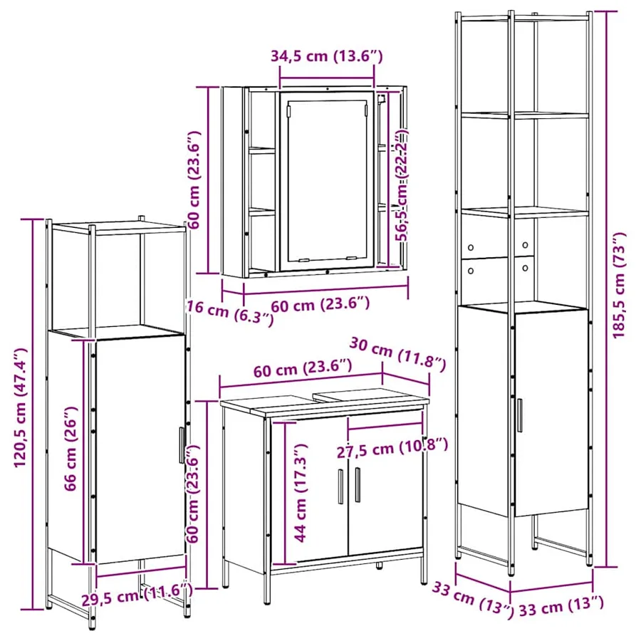 Ensemble de mobilier de salle de bain avec étagère 4 pcs Noir - 17