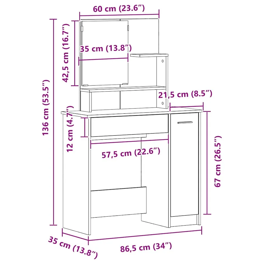 Table de Toilette avec tiroir Chêne noir 86,5 x 35 x 136 cm - 12
