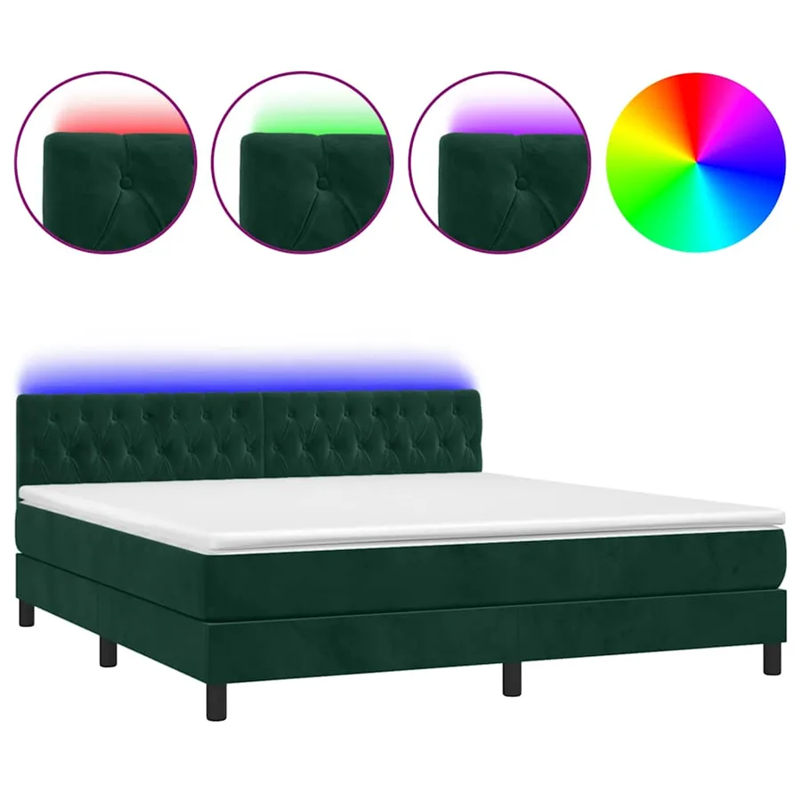 Sommier à lattes de lit avec matelas LED Vert foncé 160x200 cm - 2