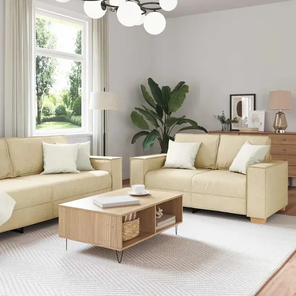 Canapé 3 pcs Crème 220 x 80 x 84 cm Tissu en lin mélangé