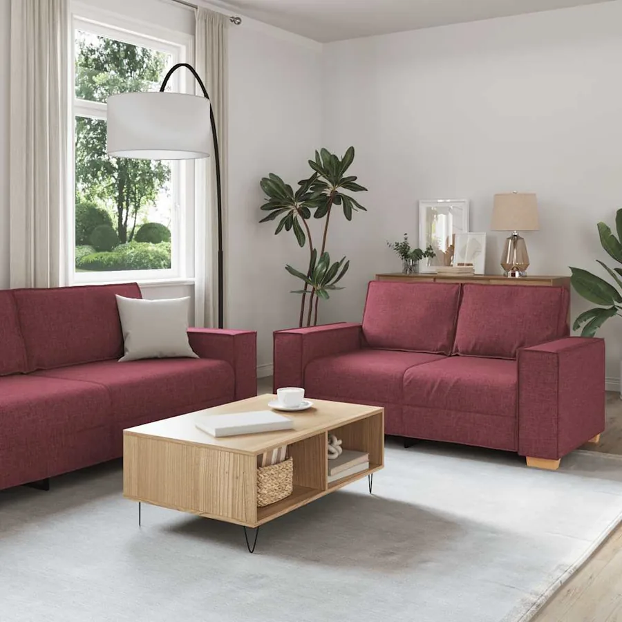 Ensemble de canapé 2 pcs avec coussins en tissu rouge bordeaux