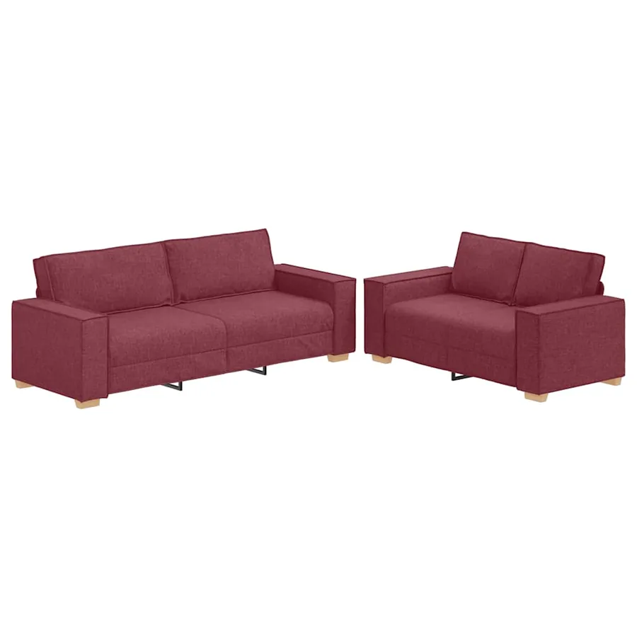 Ensemble de canapé 2 pcs avec coussins en tissu rouge bordeaux - 2