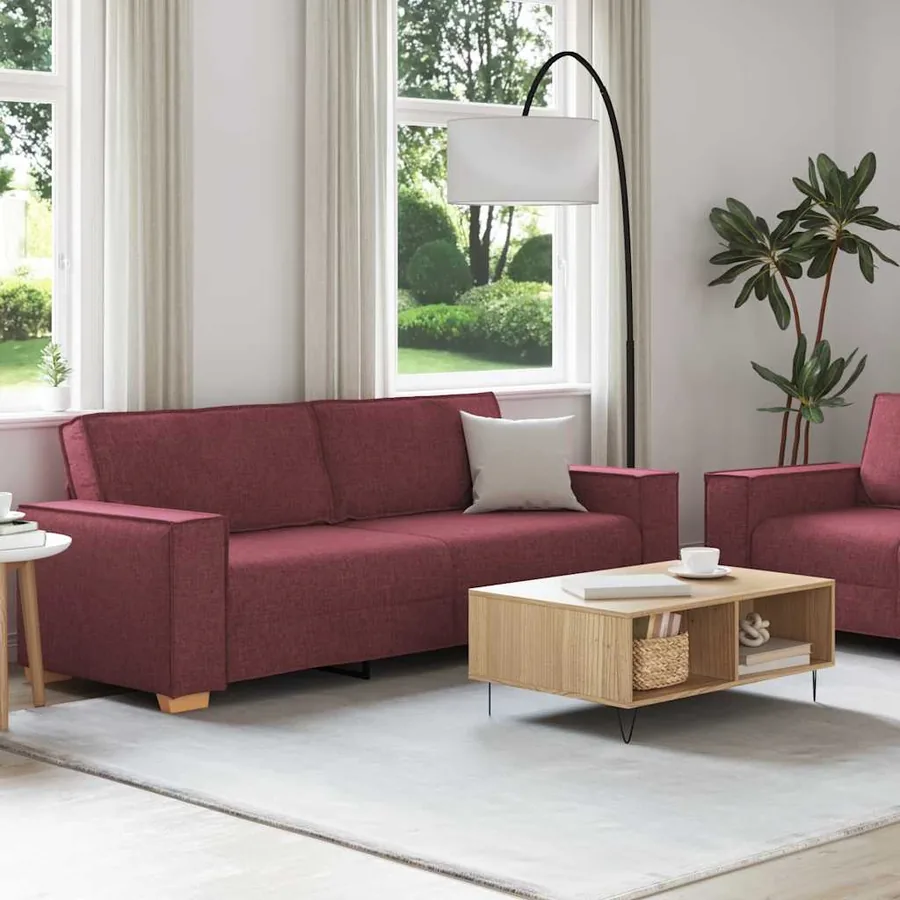 Ensemble de canapé 2 pcs avec coussins en tissu rouge bordeaux - 3