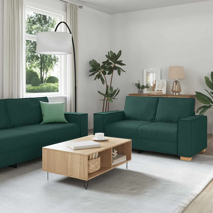 Ensemble de canapé 2 pcs avec coussins en tissu vert foncé