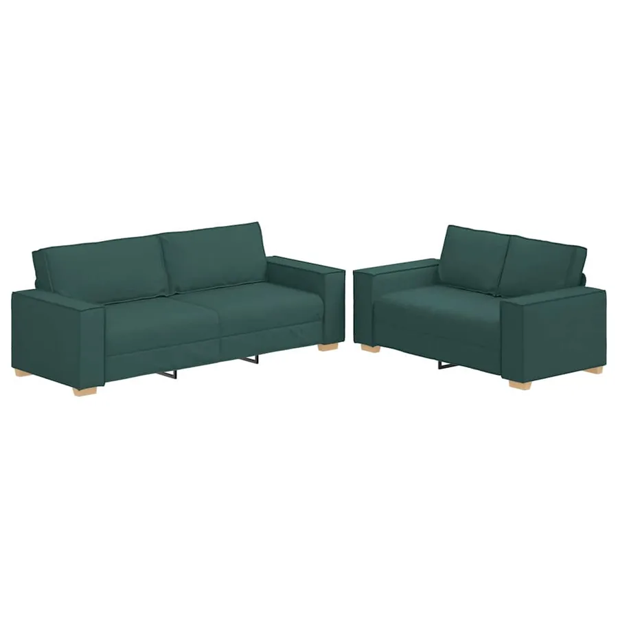 Ensemble de canapé 2 pcs avec coussins en tissu vert foncé - 2