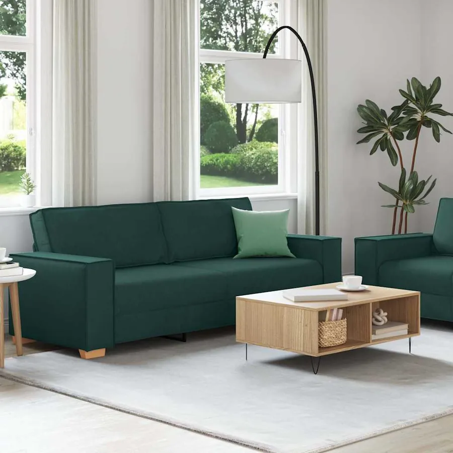 Ensemble de canapé 2 pcs avec coussins en tissu vert foncé - 3