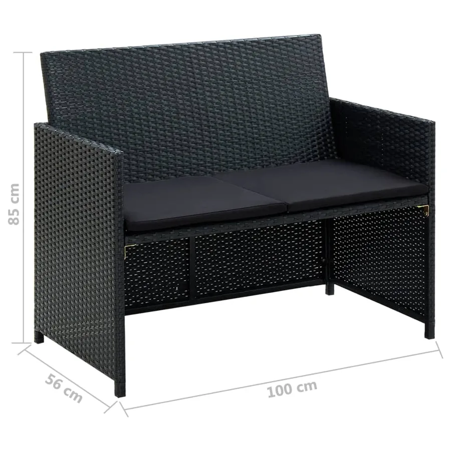 Salon de jardin 4 pcs avec coussins Résine tressée Noir - 12