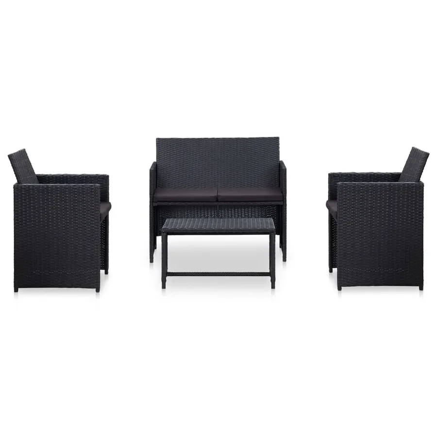 Salon de jardin 4 pcs avec coussins Résine tressée Noir - 2
