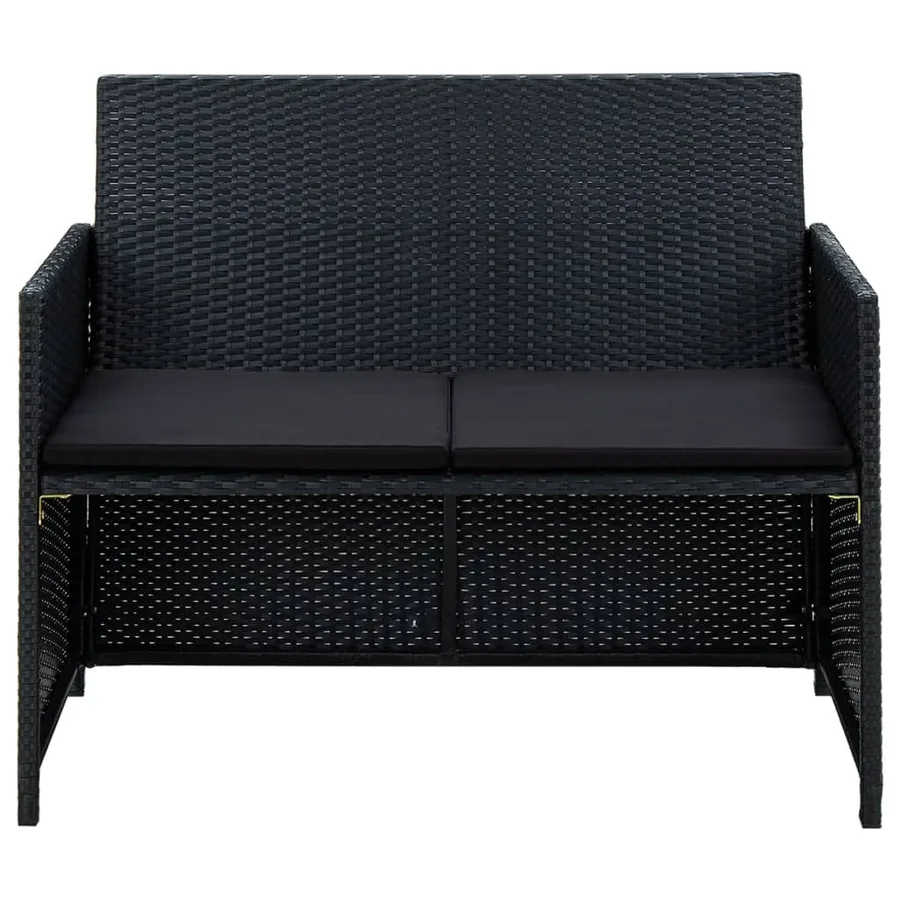 Salon de jardin 4 pcs avec coussins Résine tressée Noir - 5