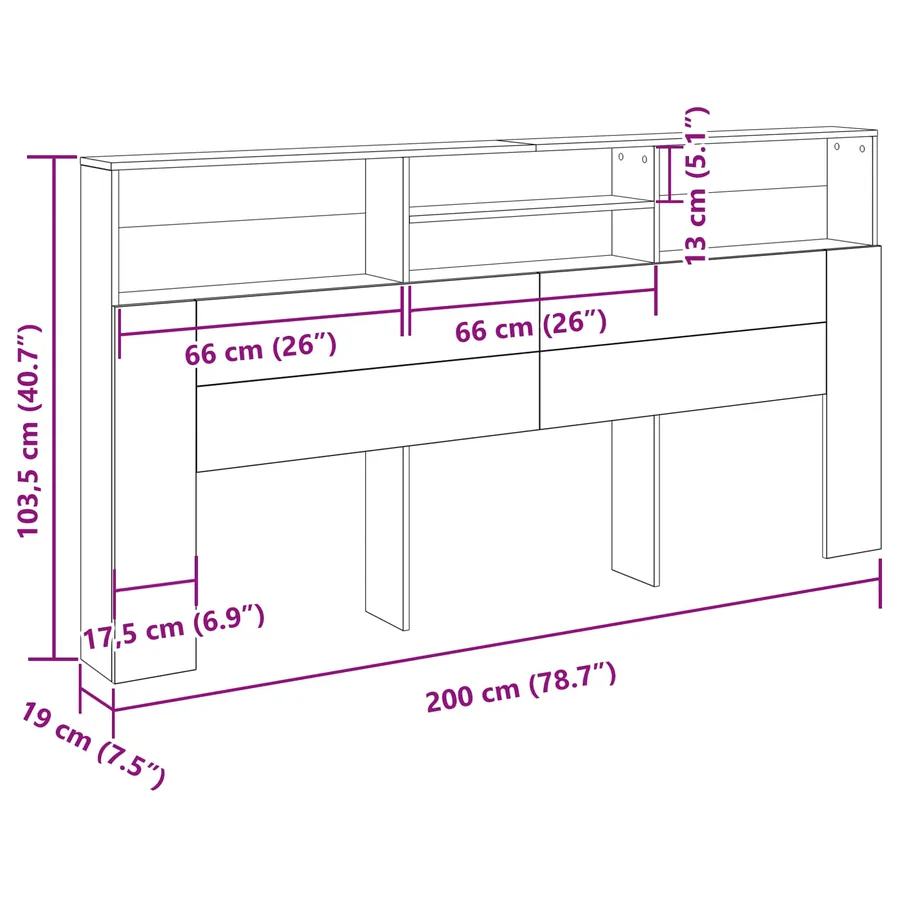 Cabinet de Tête de Lit Chêne noir 200 x 19 x 103,5 cm - 10