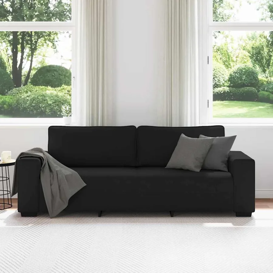 Canapé à 3 places noir 220x77x82 cm tissu - 3
