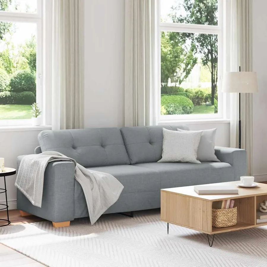 Canapé 3 places gris clair 220 x 78 x 80 cm tissu