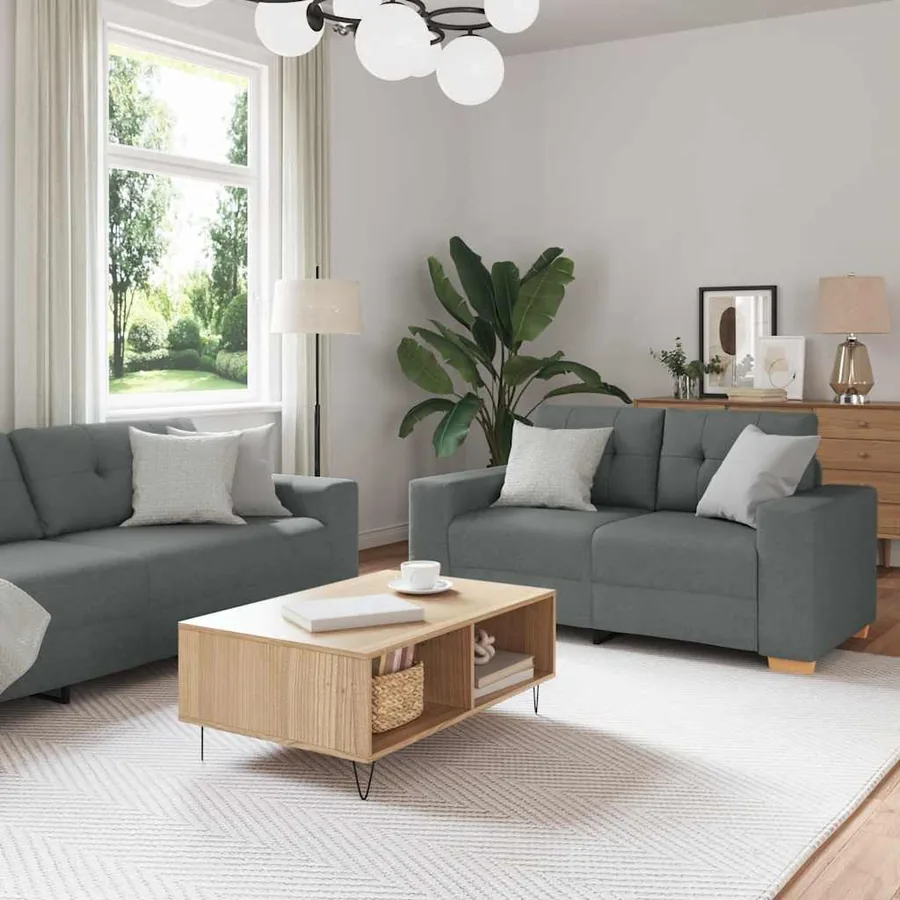 Ensemble de canapé 2 pcs avec coussins en tissu gris foncé