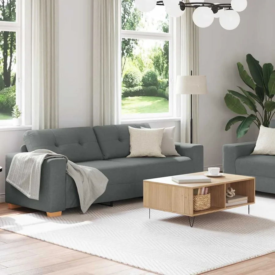 Ensemble de canapé 2 pcs avec coussins en tissu gris foncé - 3