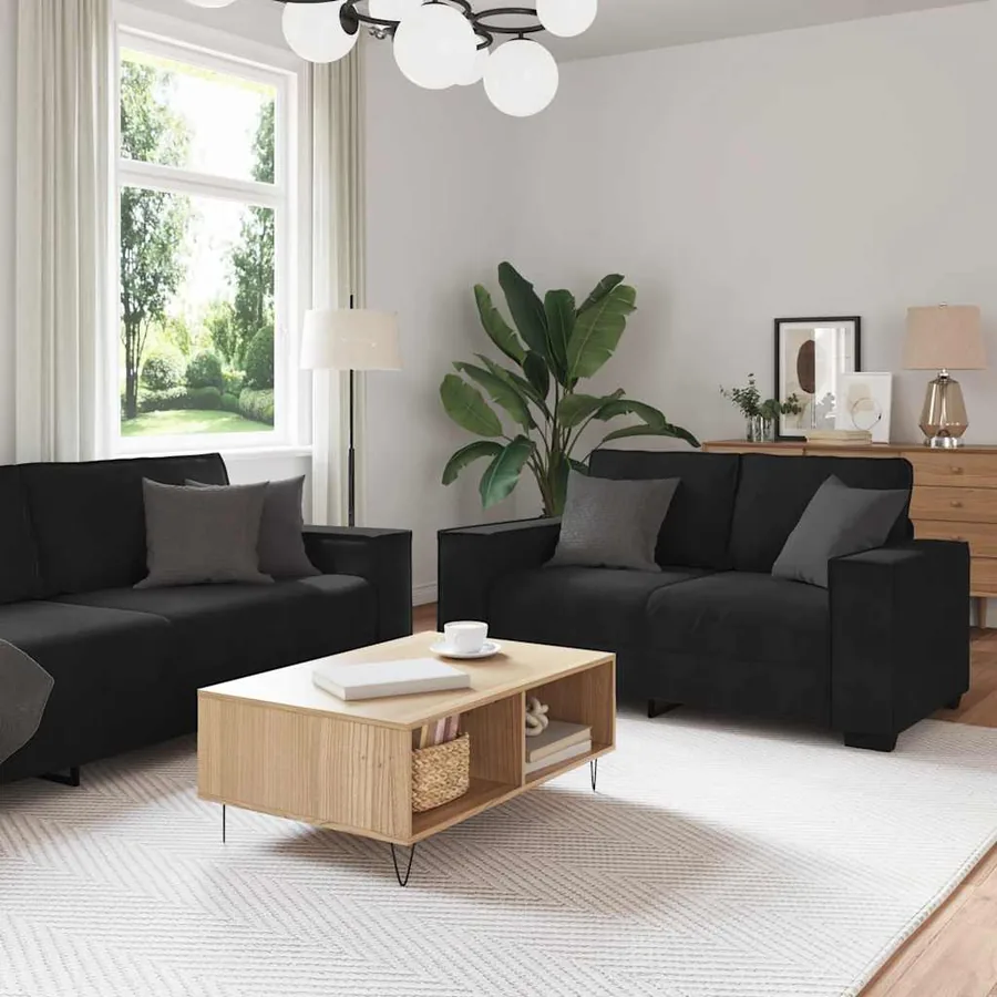 Ensemble canapé 2 pcs avec coussins velours noir