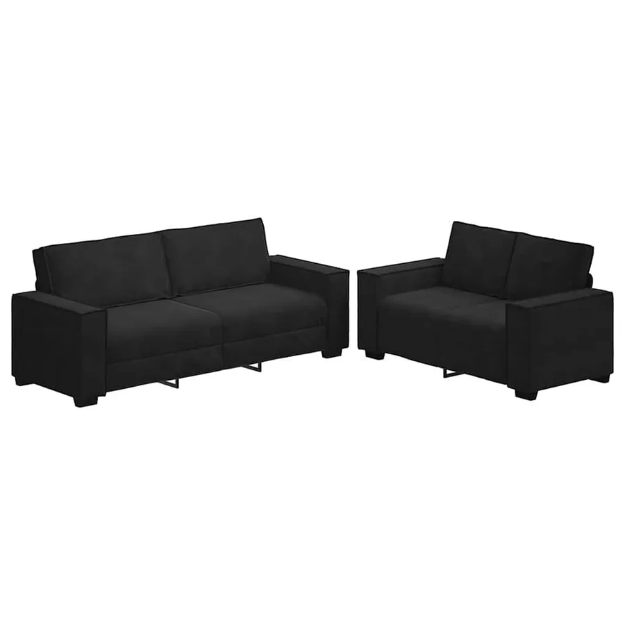 Ensemble canapé 2 pcs avec coussins velours noir - 2