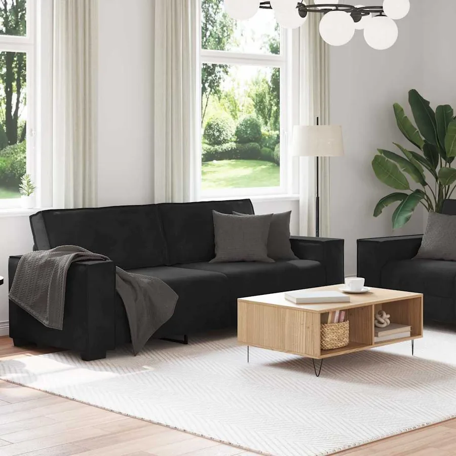 Ensemble canapé 2 pcs avec coussins velours noir - 3