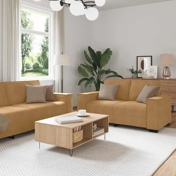 Ensemble canapé 2 pcs avec coussins velours marron