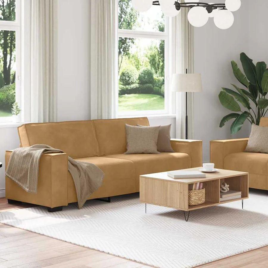 Ensemble canapé 2 pcs avec coussins velours marron - 3