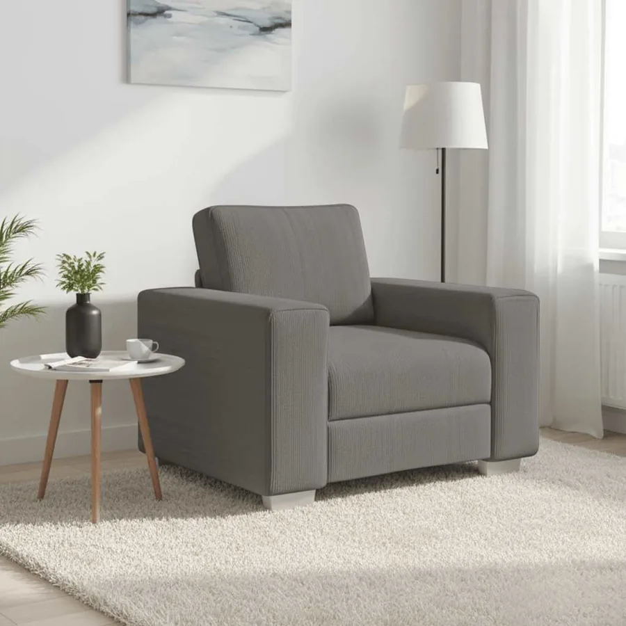 Canapé/Fauteuil gris clair 100x77x82 cm en tissu velours côtelé