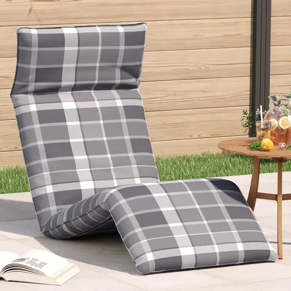 Transat pliant en tissu Oxford à carreaux gris 175 x 54 x 8,5 cm
