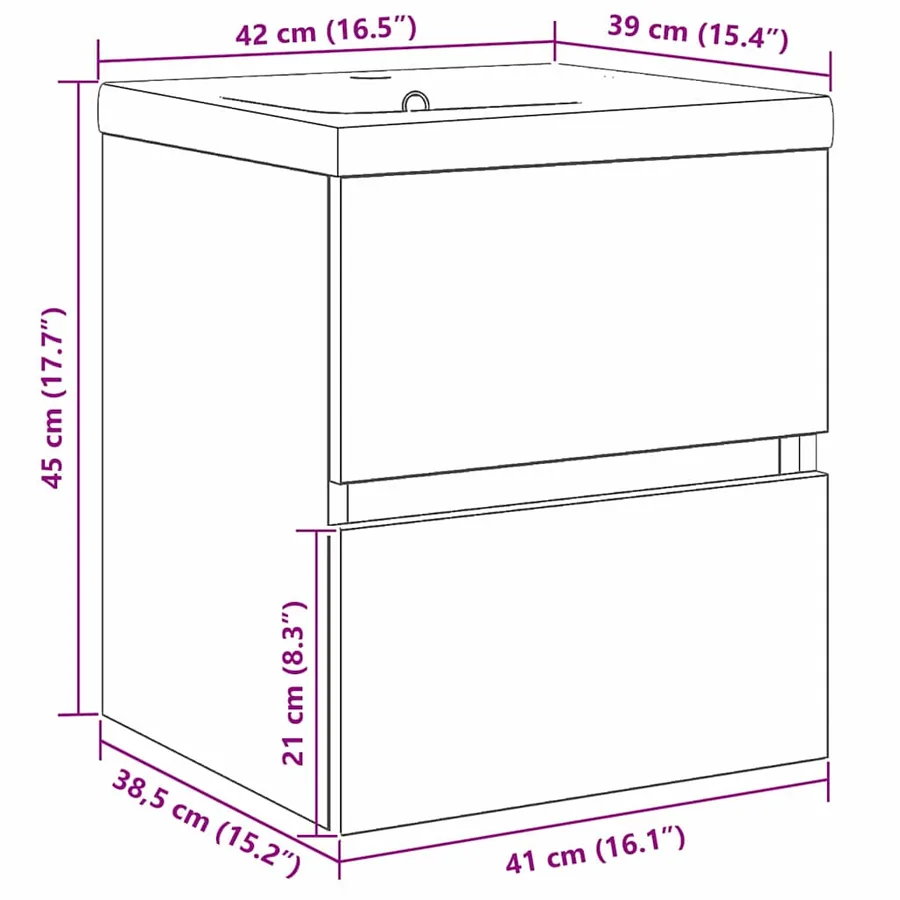 Meuble de Lavabo de Salle de Bain Chêne noir 80 x 39 x 62 cm - 11