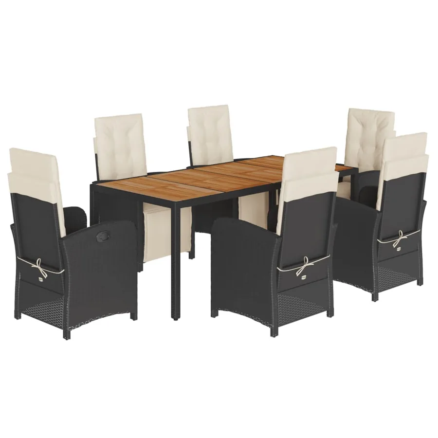 Ensemble à manger de jardin coussins 7pcs Noir Résine tressée - 2
