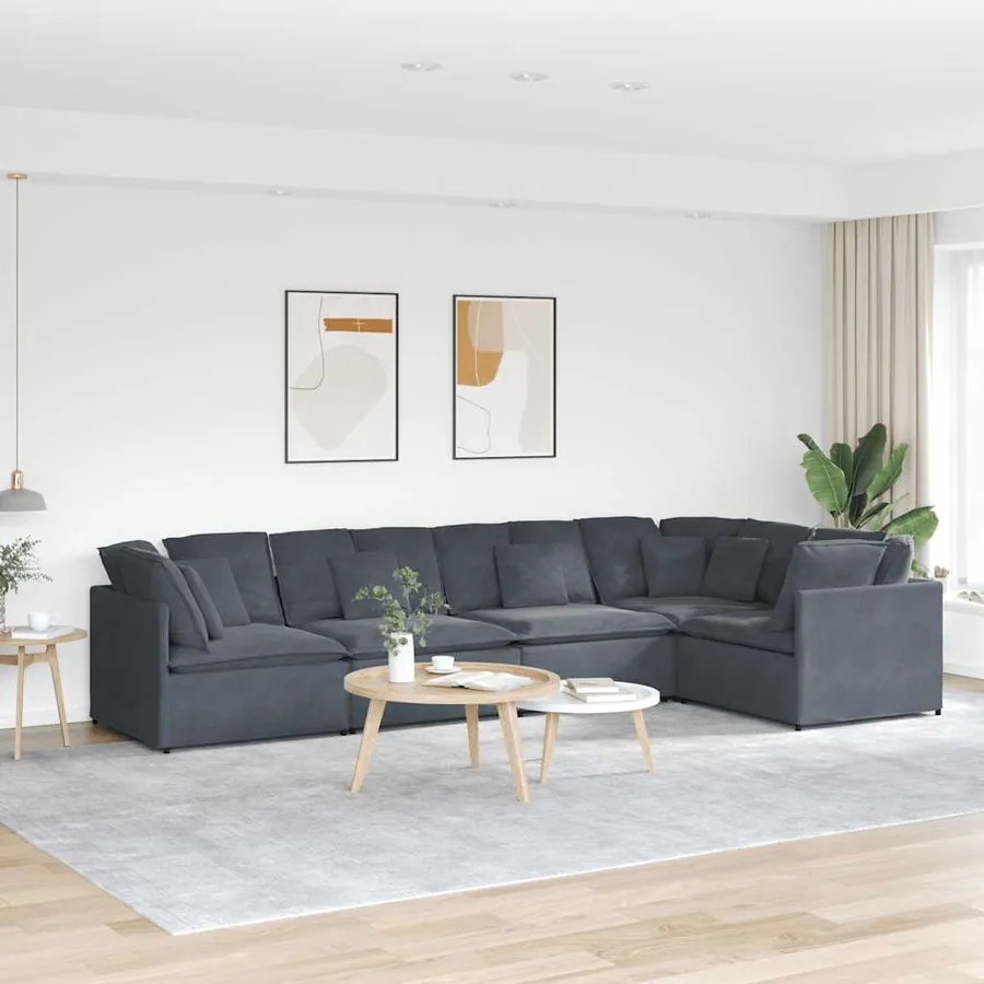 Canapé modulable avec coussins velours gris foncé