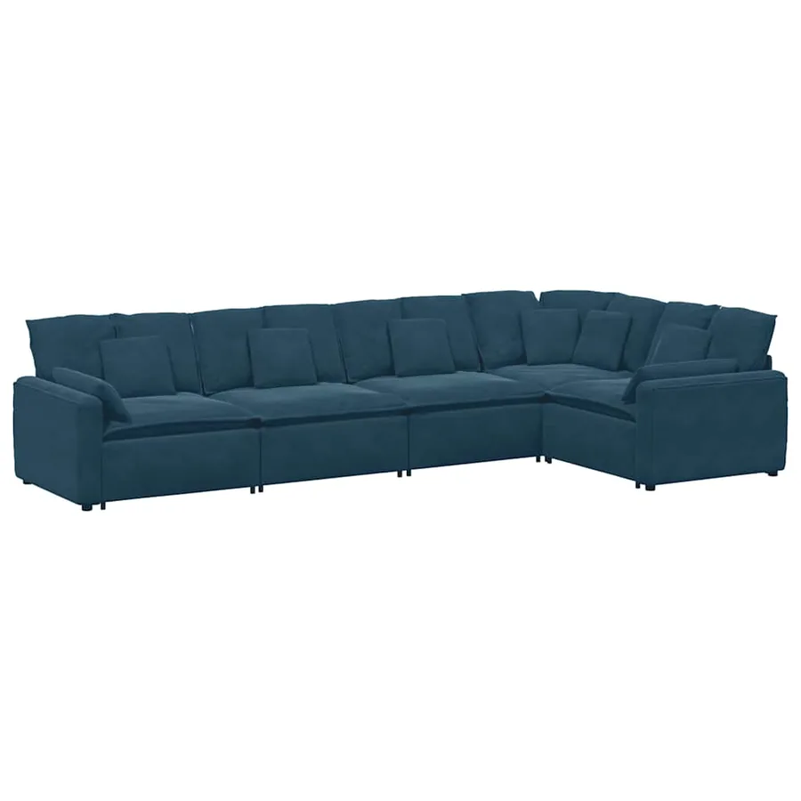 Canapé modulable avec coussins velours bleu - 2