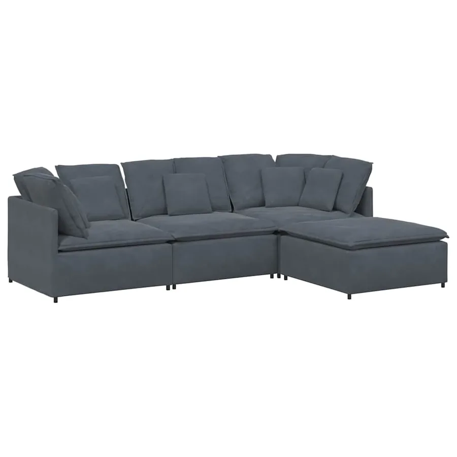Canapé modulaire et repose-pieds et coussins velours gris foncé - 2