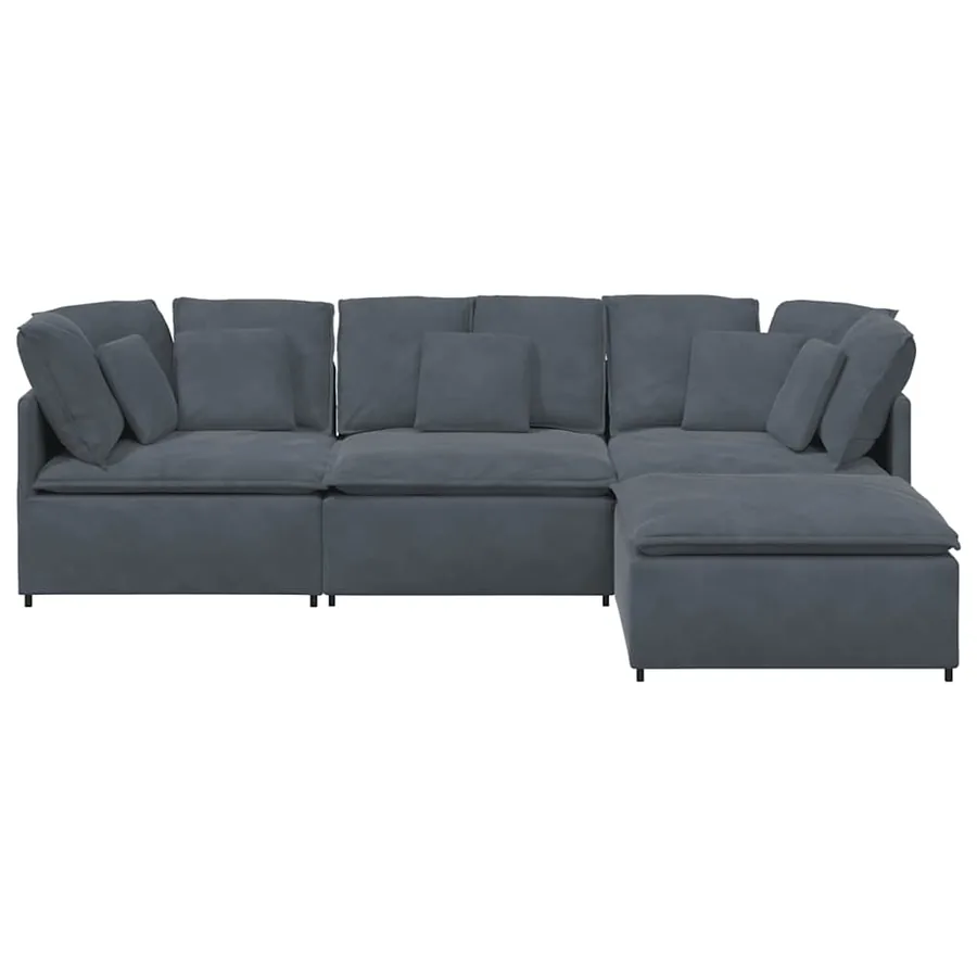 Canapé modulaire et repose-pieds et coussins velours gris foncé - 6