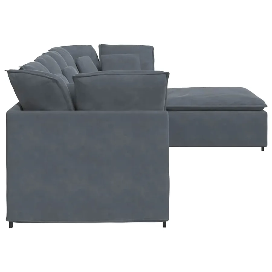 Canapé modulaire et repose-pieds et coussins velours gris foncé - 7